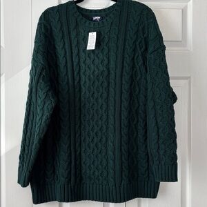 Lands' End Deep Forest Green Cable Knit Sweater - NWT